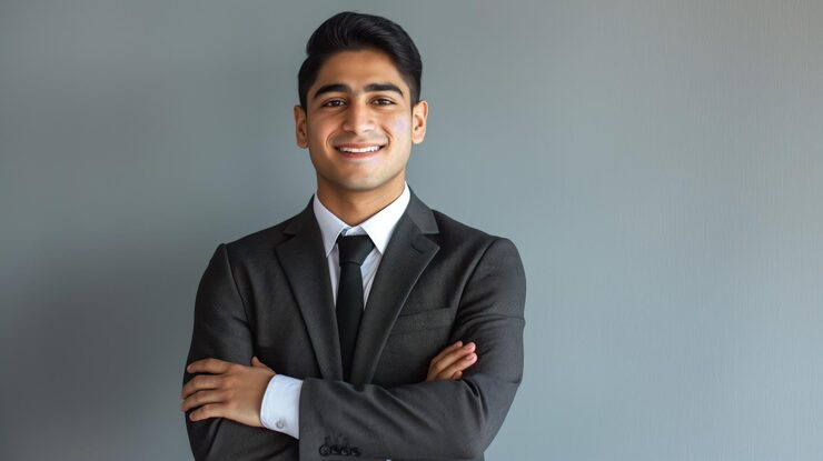 confident pakistani businessman formal suit arms crossed professional pose ideal corporate business marketing designs 91645 4971